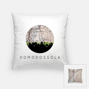 Domodossola city skyline with vintage Domodossola map - Pillow | Square - City Map Skyline