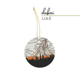 Dubai United Arab Emirates city skyline with vintage Dubai map - Ornament - City Map Skyline