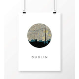Dublin Ireland city skyline with vintage Dublin map - 5x7 Unframed Print - City Map Skyline