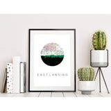 East Lansing Michigan city skyline with vintage East Lansing map - 5x7 Unframed Print - City Map Skyline