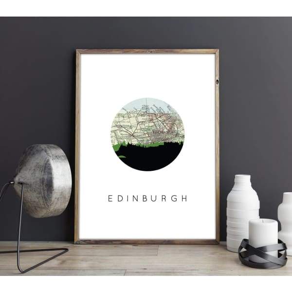 Edinburgh Scotland city skyline with vintage Edinburgh map - City Map Skyline