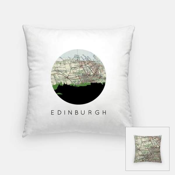 Edinburgh Scotland city skyline with vintage Edinburgh map - Pillow | Square - City Map Skyline
