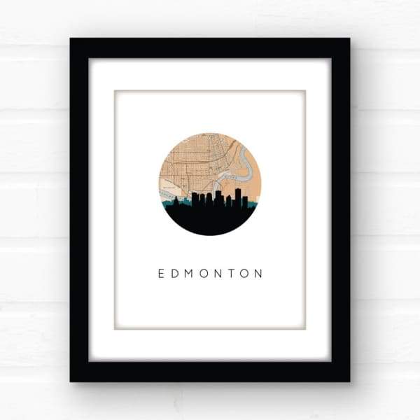 Edmonton Alberta city skyline with vintage Edmonton map - 5x7 Unframed Print - City Map Skyline