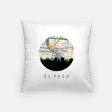El Paso Texas city skyline with vintage El Paso map - Pillow | Square - City Map Skyline