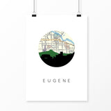 Eugene Oregon city skyline with vintage Eugene map - 5x7 Unframed Print - City Map Skyline