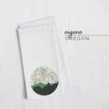Eugene Oregon city skyline with vintage Eugene map - Tea Towel - City Map Skyline
