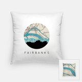 Fairbanks Alaska city skyline with vintage Fairbanks map - Pillow | Square - City Map Skyline