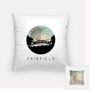 Fairfield California city skyline with vintage Fairfield California map - Pillow | Square - City Map Skyline