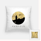 Fairfield Iowa city skyline with vintage Fairfield Iowa map - Pillow | Square - City Map Skyline