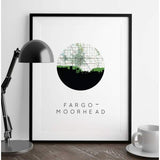 Fargo-Moorhead city skyline with vintage Fargo-Moorhead map - 5x7 Unframed Print - City Map Skyline