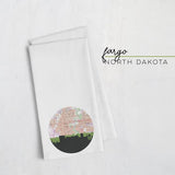 Fargo North Dakota city skyline with vintage Fargo map - Tea Towel - City Map Skyline