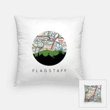Flagstaff Arizona city skyline with vintage Flagstaff map - Pillow | Square - City Map Skyline