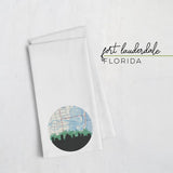 Fort Lauderdale Florida city skyline with vintage Fort Lauderdale map - Tea Towel - City Map Skyline