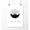 Fort Worth Texas city skyline with vintage Fort Worth map - 5x7 Unframed Print - City Map Skyline