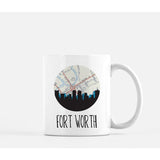 Fort Worth Texas city skyline with vintage Fort Worth map - Mug | 11 oz - City Map Skyline