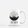 Fort Worth Texas city skyline with vintage Fort Worth map - Mug | 15 oz - City Map Skyline