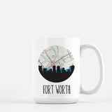 Fort Worth Texas city skyline with vintage Fort Worth map - Mug | 15 oz - City Map Skyline