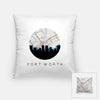 Fort Worth Texas city skyline with vintage Fort Worth map - Pillow | Square - City Map Skyline