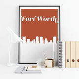 Fort Worth Texas retro inspired city skyline - 5x7 Unframed Print / Sienna - Retro Skyline