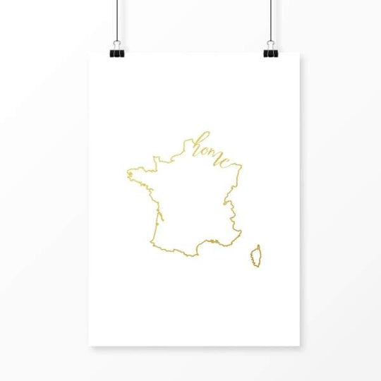 France home print with real gold foil - Gold Foil Print