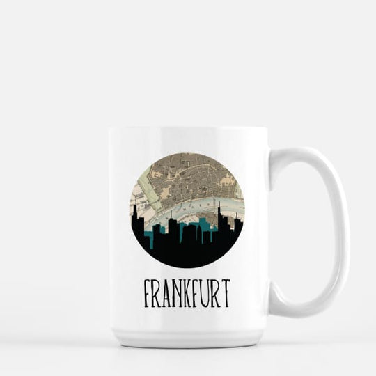 Frankfurt city skyline with vintage Frankfurt map - Mug | 15 oz - City Map Skyline