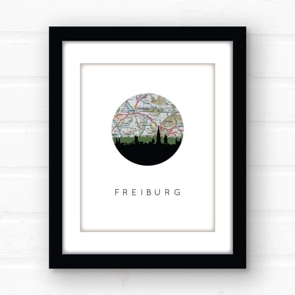 Freiburg city skyline with vintage Freiburg map - City Map Skyline