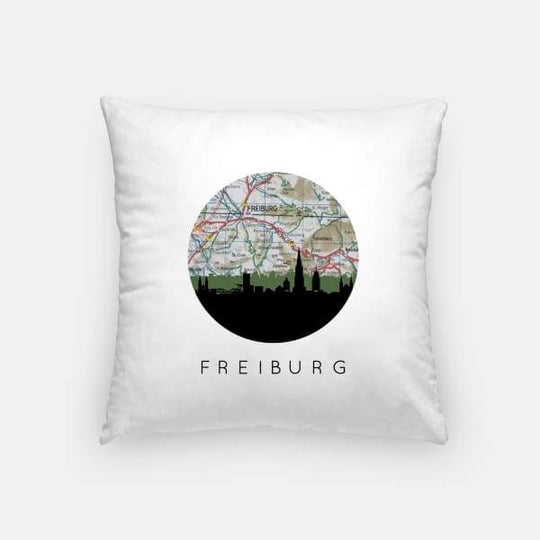Freiburg city skyline with vintage Freiburg map - Pillow | Square - City Map Skyline