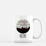 Fresno California city skyline with vintage Fresno map - Mug | 15 oz - City Map Skyline