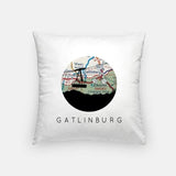Gatlinburg Tennessee city skyline with vintage Gatlinburg map - Pillow | Square - City Map Skyline