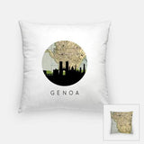 Genoa city skyline with vintage Genoa map - Pillow | Square - City Map Skyline