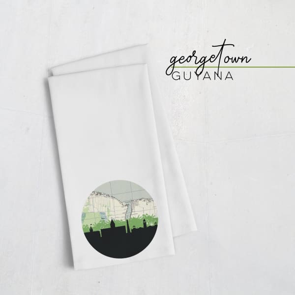 Georgetown Guyana city skyline with vintage Georgetown map - Tea Towel - City Map Skyline