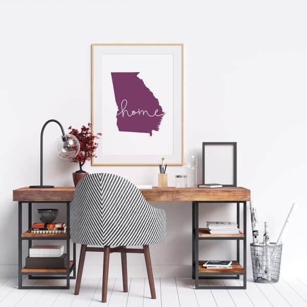 Georgia ’home’ state silhouette - 5x7 Unframed Print / Purple - Home Silhouette