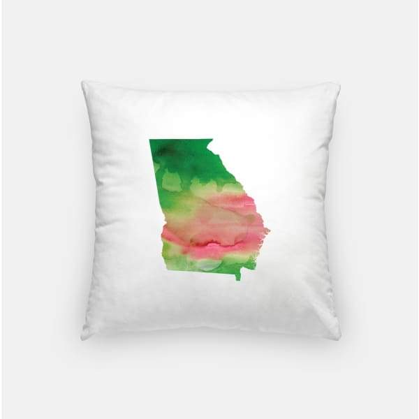 Georgia state watercolor - Pillow | Square / Pink + Green - State Watercolor