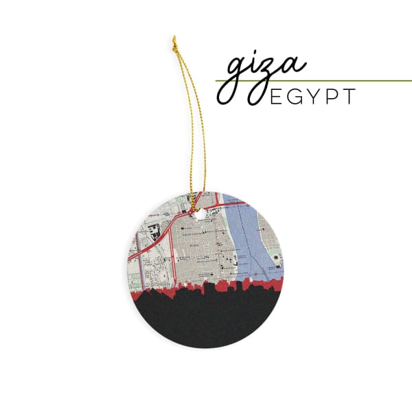 Giza Egypt city skyline with vintage Giza map - Ornament - City Map Skyline