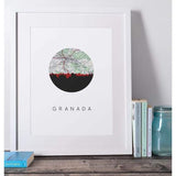 Granada city skyline with vintage Granada map - City Map Skyline