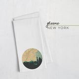 Greene New York city skyline with vintage Greene map - Tea Towel - City Map Skyline