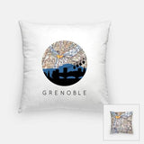 Grenoble city skyline with vintage Grenoble map - Pillow | Square - City Map Skyline