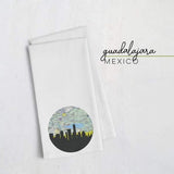 Guadalajara Mexico city skyline with vintage Guadalajara map - Tea Towel - City Map Skyline
