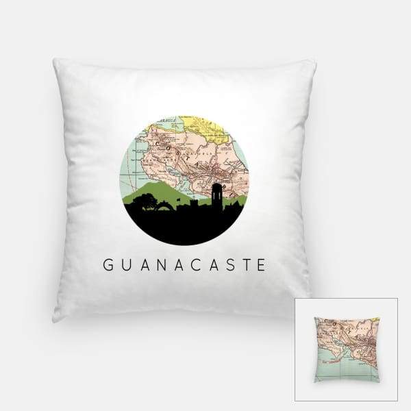 Guanacaste Costa Rica city skyline with vintage Guanacaste map - Pillow | Square - City Map Skyline