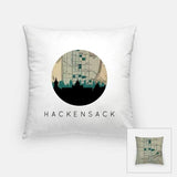 Hackensack New Jersey city skyline with vintage Hackensack map - Pillow | Square - City Map Skyline