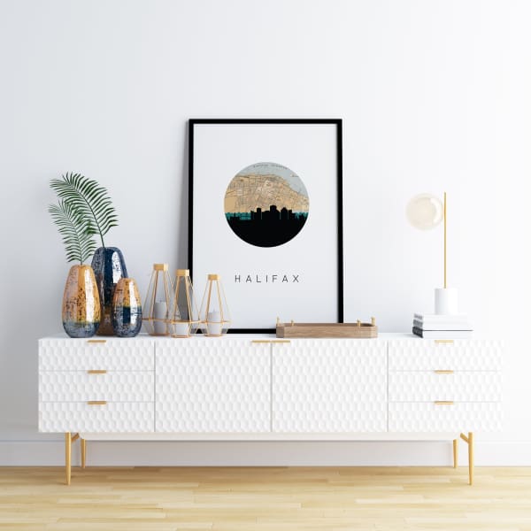 Halifax Nova Scotia city skyline with vintage Halifax map - City Map Skyline