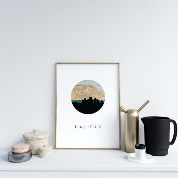Halifax Nova Scotia city skyline with vintage Halifax map - City Map Skyline