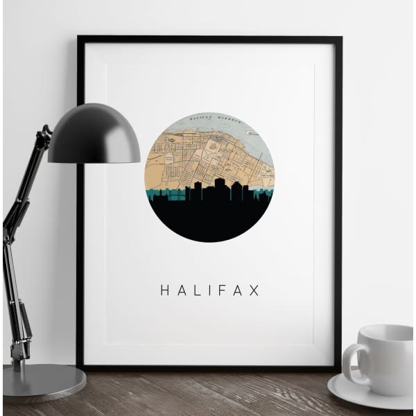 Halifax Nova Scotia city skyline with vintage Halifax map - City Map Skyline