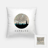 Hamburg city skyline with vintage Hamburg map - Pillow | Square - City Map Skyline