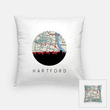Hartford Connecticut city skyline with vintage Hartford map - Pillow | Square - City Map Skyline