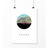 Havana Cuba city skyline with vintage Havana map - 5x7 Unframed Print - City Map Skyline
