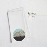 Havana Cuba city skyline with vintage Havana map - Tea Towel - City Map Skyline