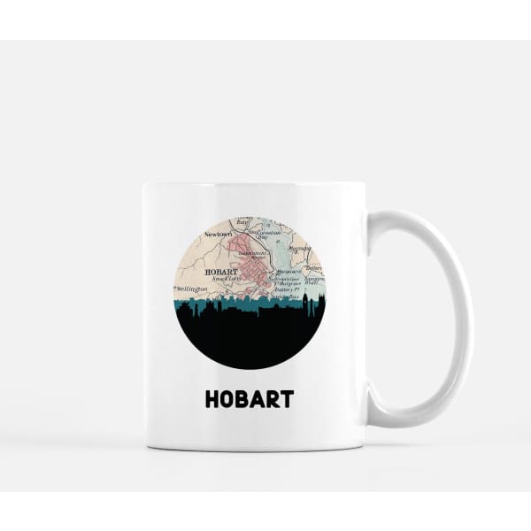 Hobart Australia city skyline with vintage Hobart map - Mug | 11 oz - City Map Skyline
