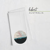 Hobart Australia city skyline with vintage Hobart map - Tea Towel - City Map Skyline