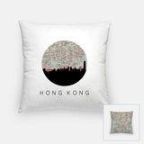 Hong Kong city skyline with vintage Hong Kong map - Pillow | Square - City Map Skyline